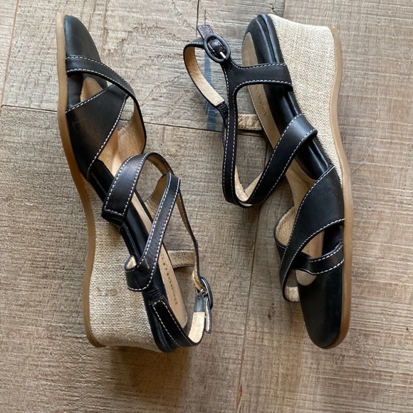 BeautiFeel Black Leather Wedge Heels Sandals Size 38 - Picture 7 of 16